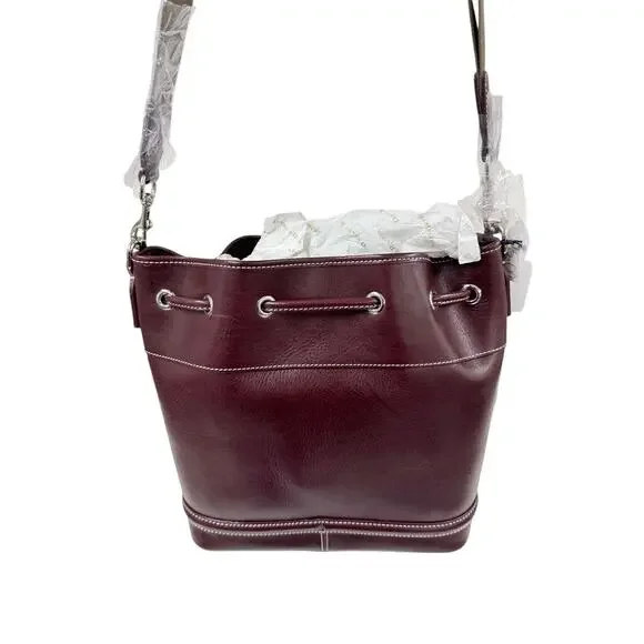 Dooney & Bourke Drawstring Bucket Bag Bordeaux Leather NWT $498 - Picture 4 of 6